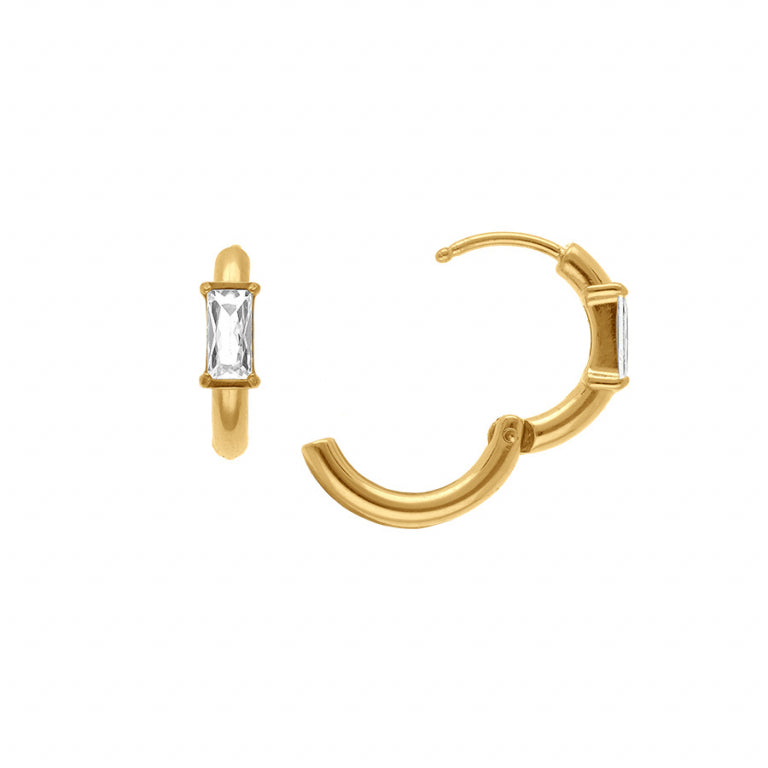 Rectangular Hoop Earrings – Golden Steel | Azuline