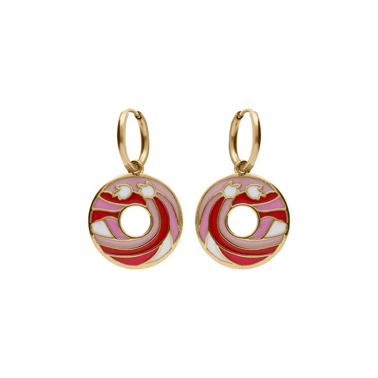 Boucles d'oreilles anneau résine rose en acier doré