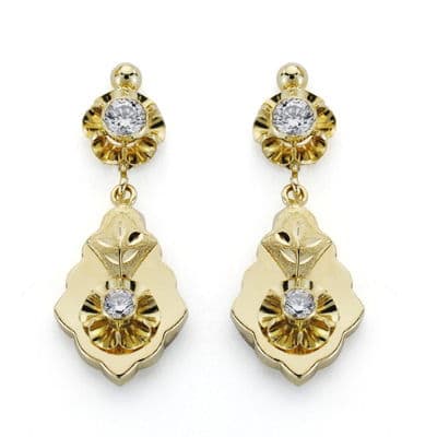 18K sárga arany fülbevaló kubai cirkónia 31x12 mm katalán csattal
