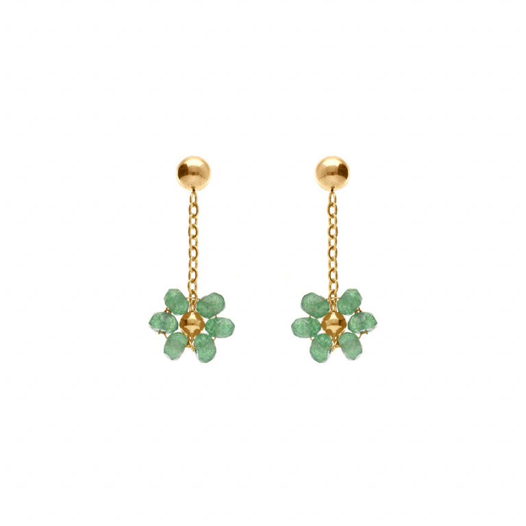 Boucles d’oreilles fleurs aventurine verte – Acier | Azuline