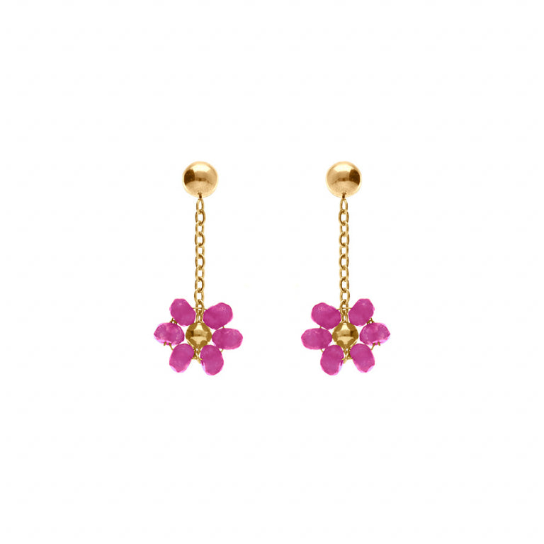 Boucles d’oreilles fleurs jade fushia – Acier | Azuline