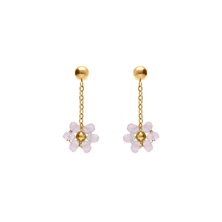 Boucles d’oreilles fleurs quartz rose – Acier doré | Azuline