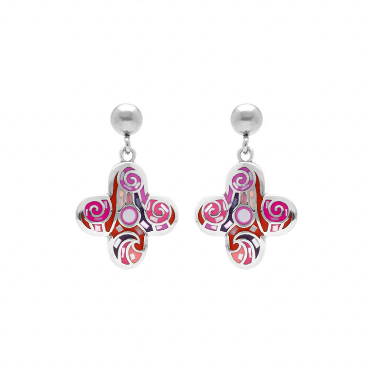 Boucles d’oreilles fleur motif résine rose – Acier | Azuline
