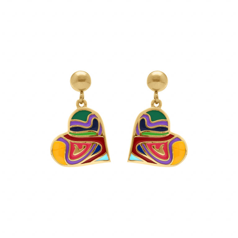 Boucles d'oreilles cœur résine multicolore – Acier doré | Azuline