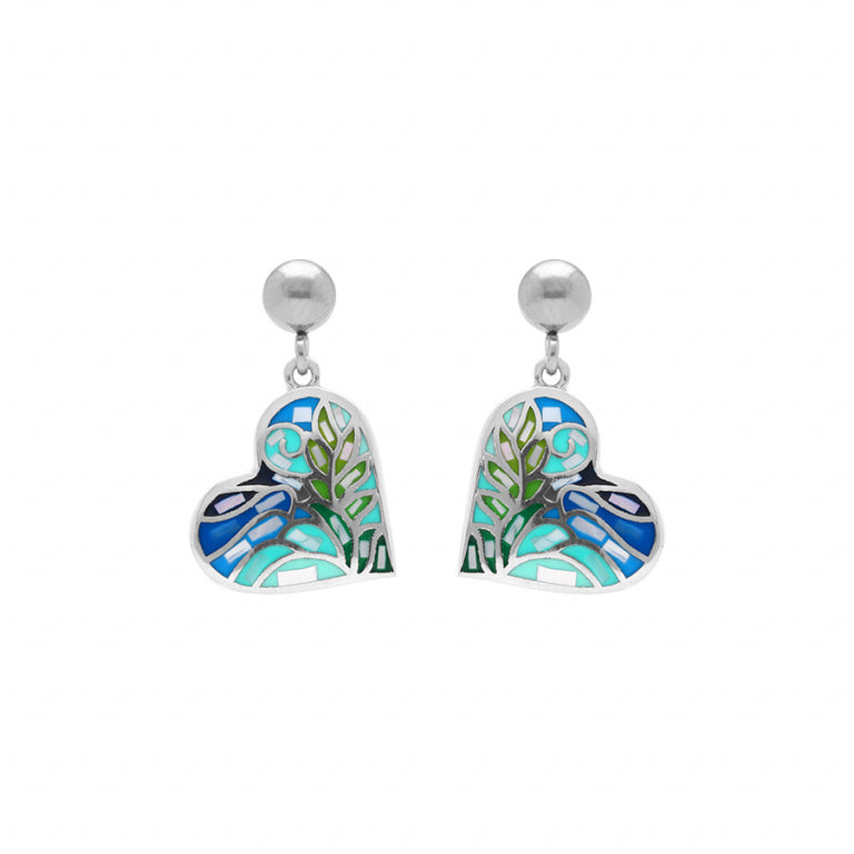 Boucles d’oreilles cœur en acier avec résine ton pastel bleu et vert