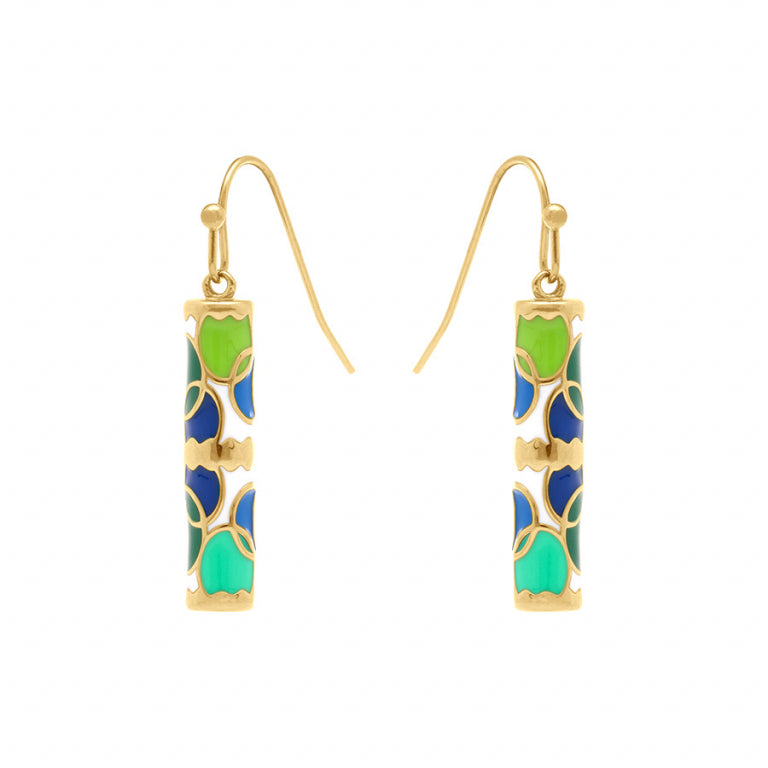 Boucles d’oreilles tube vert et bleu – Acier doré | Azuline