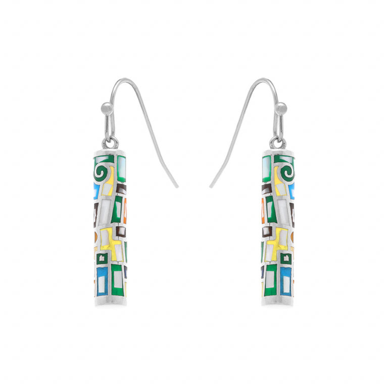 Boucles d’oreilles tubulaires spirale résine multicolore en acier – Azuline – vue 2
