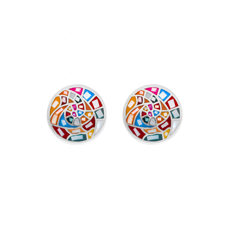 Boucles d’oreilles rondes géométriques résine multicolore en acier – Azuline – vue 2