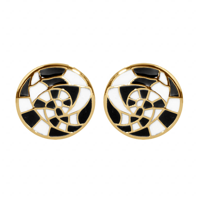 Boucles d’oreilles rondes resine noire et blanche – Acier doré | Azuline