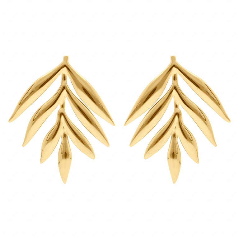 Boucles d’Oreilles Feuillage – Acier Doré | Azuline