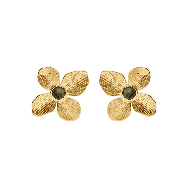 Boucles d’oreilles fleur turquoise africaine – Acier doré | Azuline