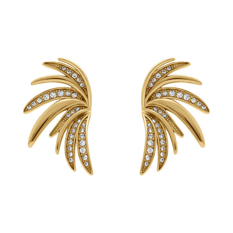 Boucles d’oreilles motif plume oxydes blancs – Acier | Azuline