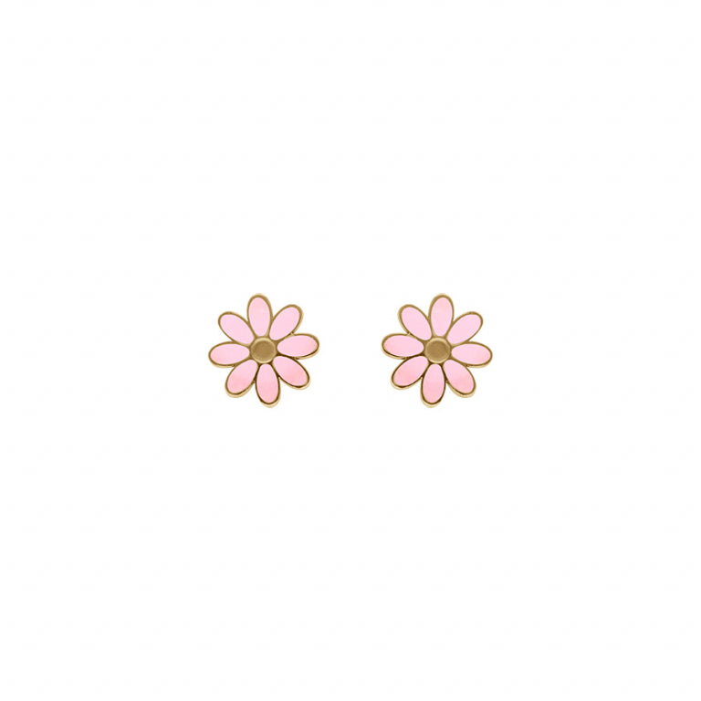 Boucles d'oreilles fleur résine rose nacré en acier doré