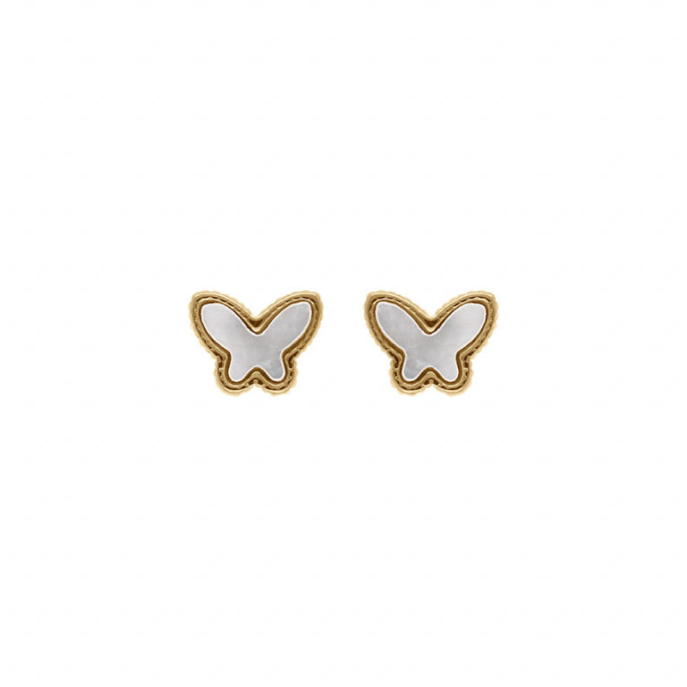 Boucles d’oreilles papillon en acier doré avec nacre blanche imitation