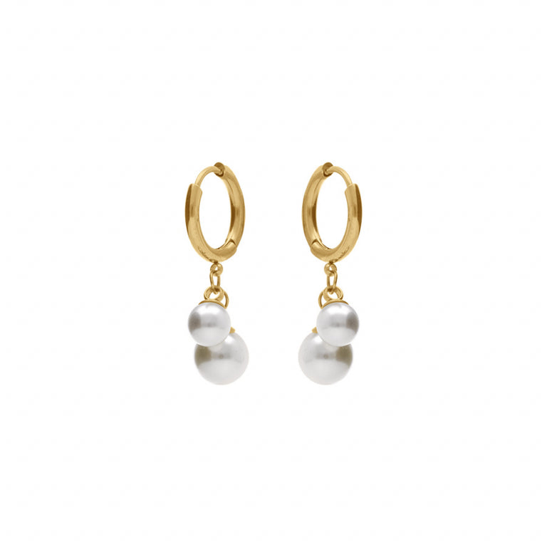 Boucles d’oreilles créoles articulée en acier doré avec perles blanches imitation