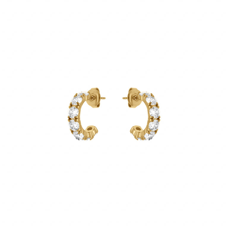 Boucles d’oreilles demi créoles en acier doré avec oxydes blancs