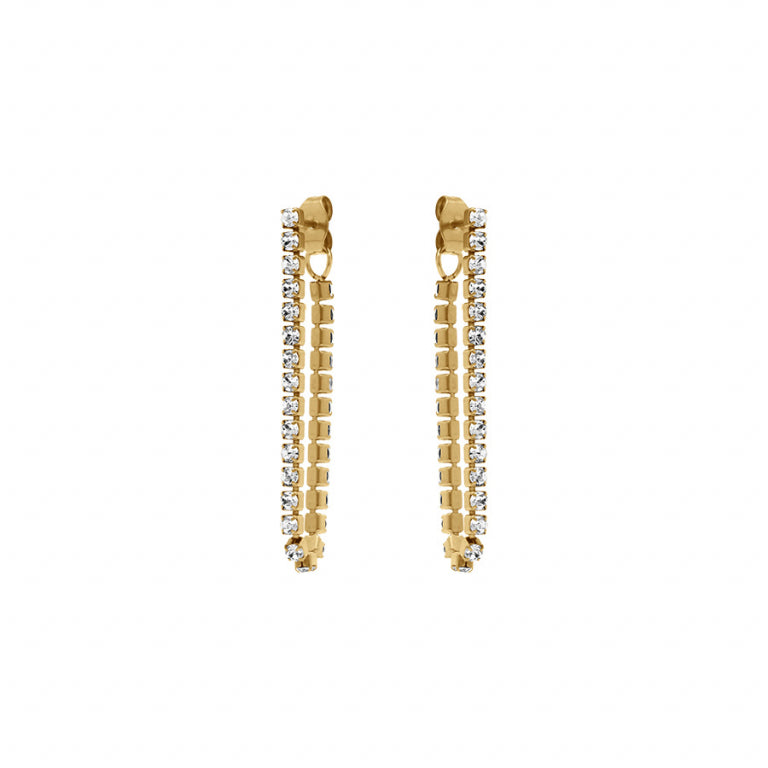 Boucles d’oreilles tige chaîne oxydes blancs en acier doré