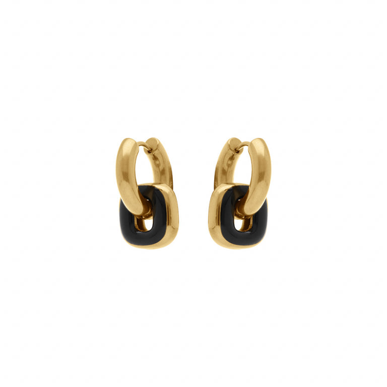 Boucles d'oreilles créoles double anneaux entremêlés en acier doré