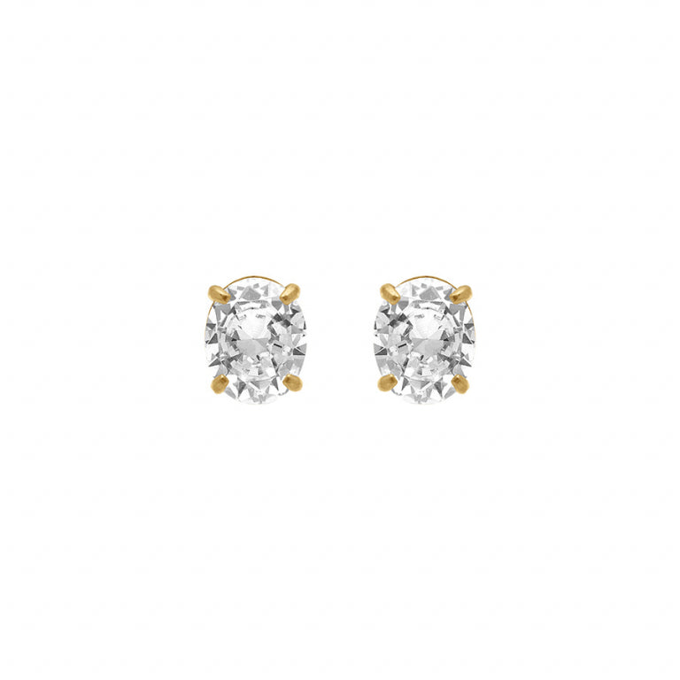 Boucles d'oreilles tige en acier doré avec oxydes blancs