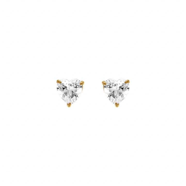 Boucles d’oreilles cœur en acier doré serties d’oxydes blancs