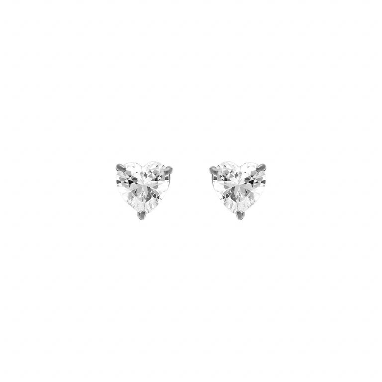 Boucles d’oreilles cœur en acier avec oxydes blancs