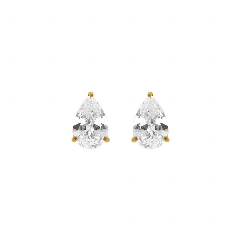Boucles d'oreilles goutte en acier doré serties d'oxydes blancs
