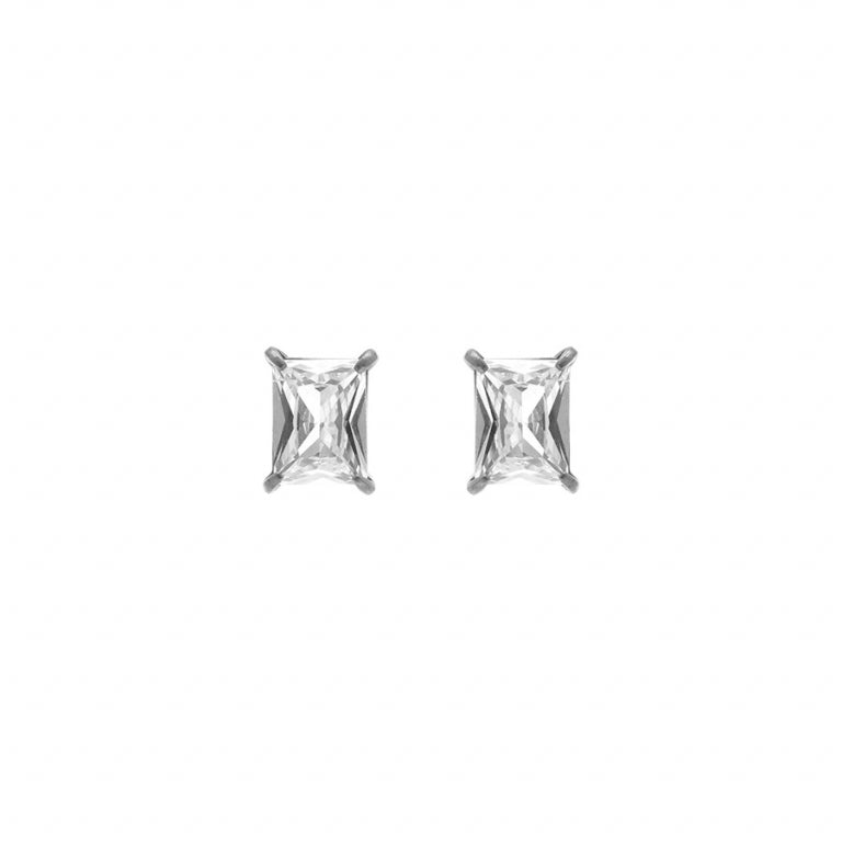 Boucles d’oreilles rectangulaires en acier avec oxydes blancs