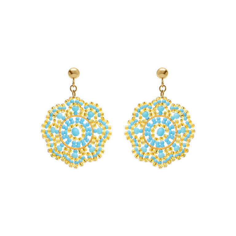 Boucles d’oreilles motif perles couleur turquoise en acier doré