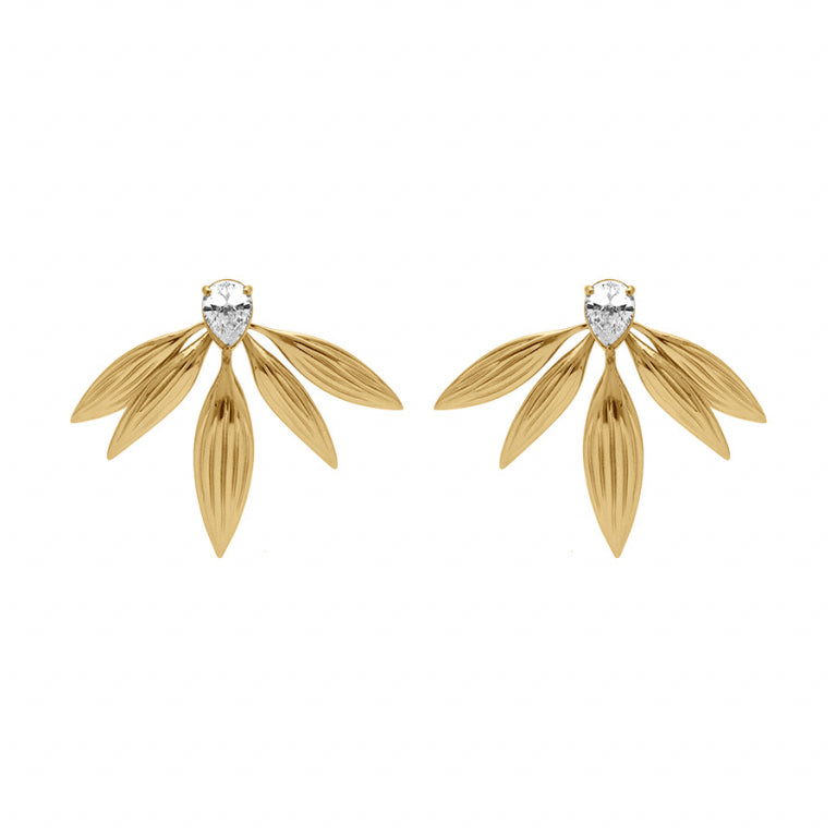 Boucles d’oreilles demi fleur oxydes blancs – Acier doré | Azuline