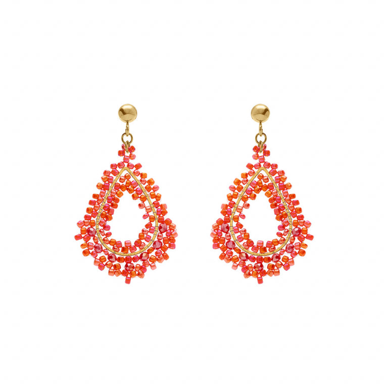 Boucles d’oreilles goutte perles de soleil corail – Acier | Azuline