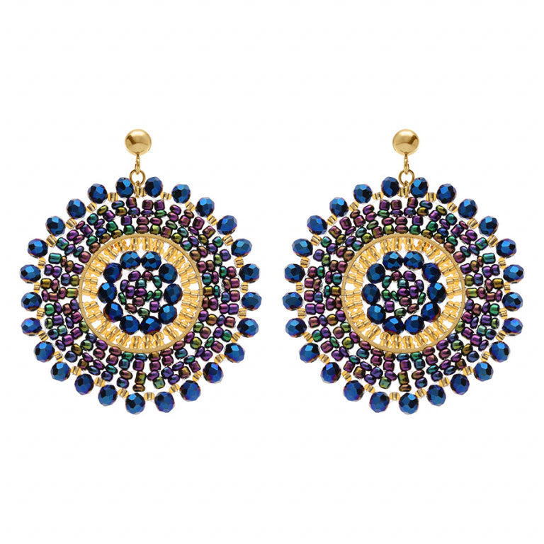Boucles d'oreilles rond perles de soleil en acier doré