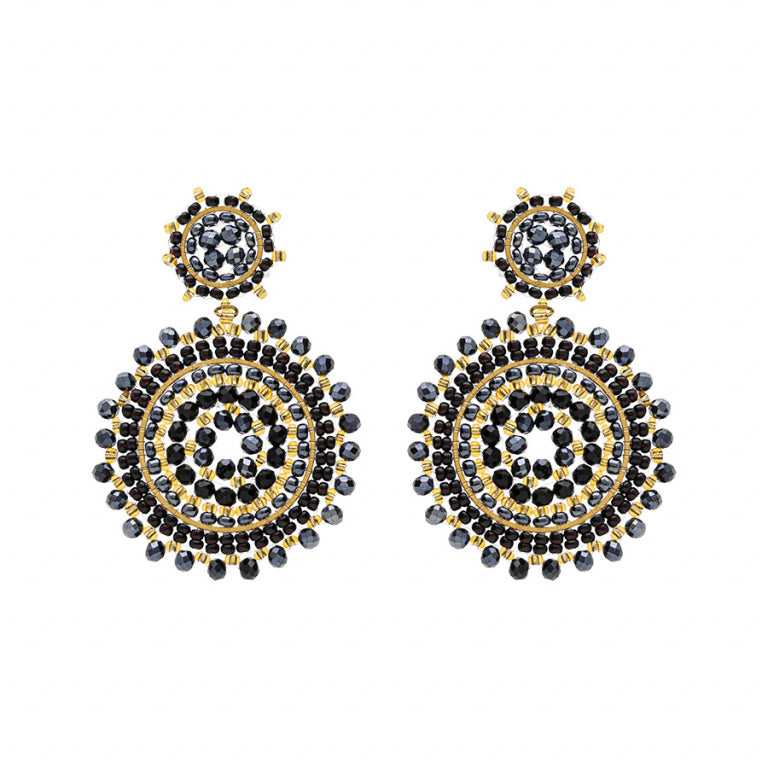 Boucles d’oreilles motif soleil 2 ronds en acier doré avec perles