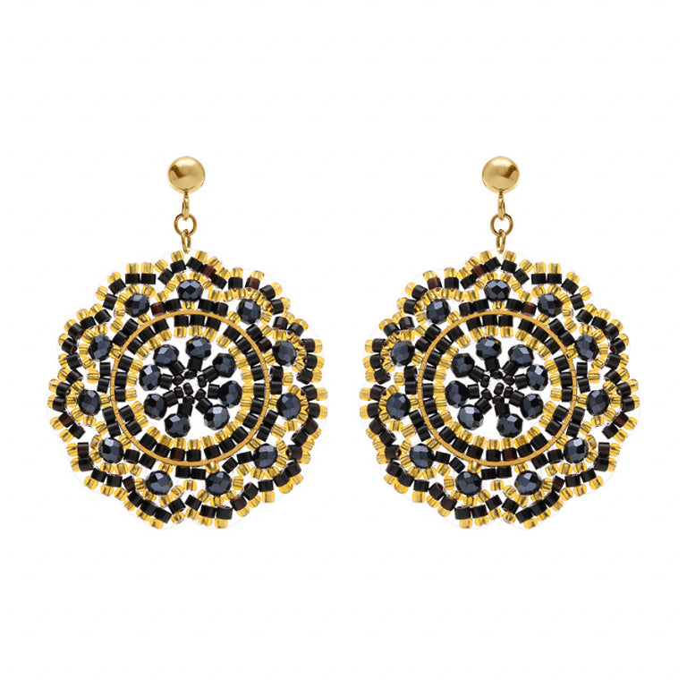 Boucles d’oreilles acier doré motif soleil perlé