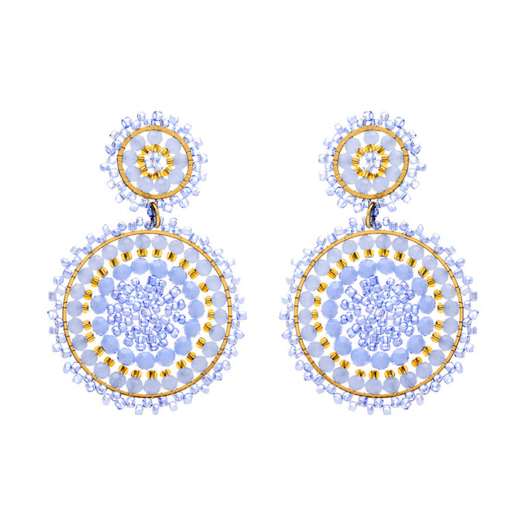 Boucles d’oreilles motif cercles turquoise en acier doré