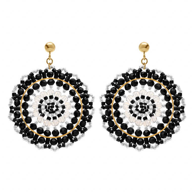 Boucles d’oreilles rondes perles de soleil en acier doré