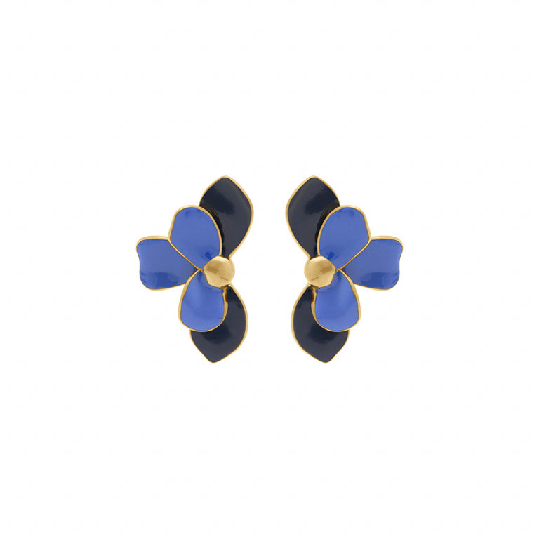 Boucles d’oreilles demi fleur en acier doré avec résine bleu