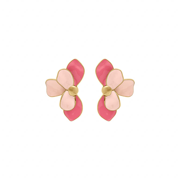 Boucles d’oreilles demi fleur en résine rose et acier doré