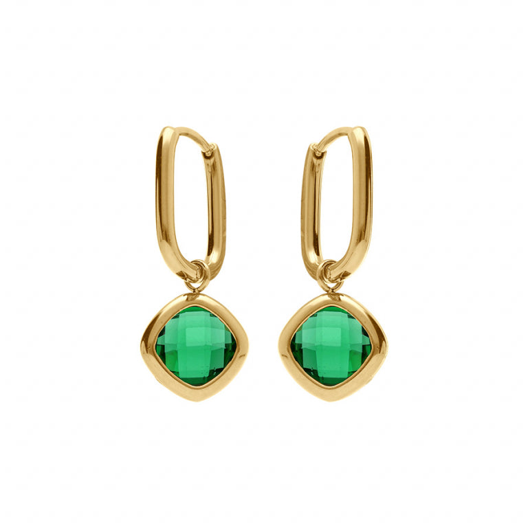Boucles d'oreilles créoles oxydes verts en acier doré