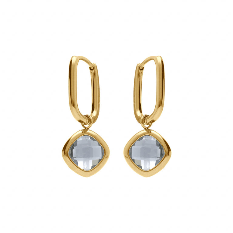 Boucles d’oreilles créoles articulées en acier doré avec oxydes de zirconium gris