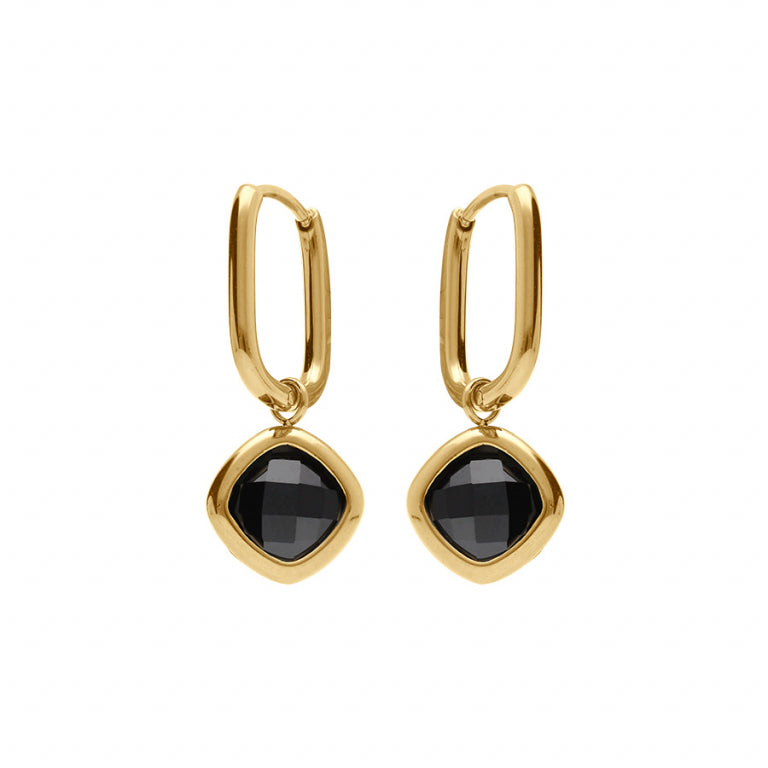 Boucles d’oreilles créoles rectangulaires en acier doré avec oxyde noir