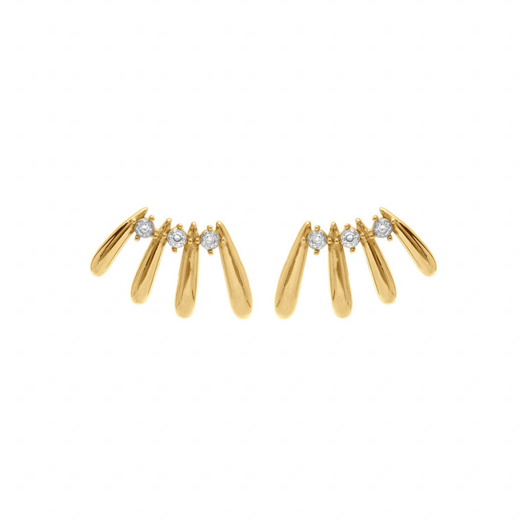 Boucles d’oreilles gouttes en acier doré avec oxydes blancs