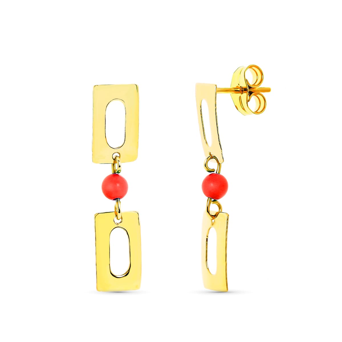 18 K gul guld Coral Dingle øreringe 3 mm Butterfly Push lås