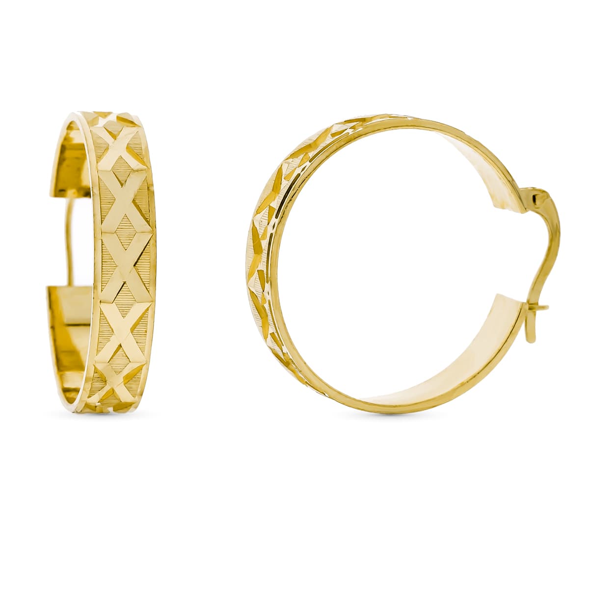 18K Boucles Créoles Or Jaune Massifs 23 X 5 mm