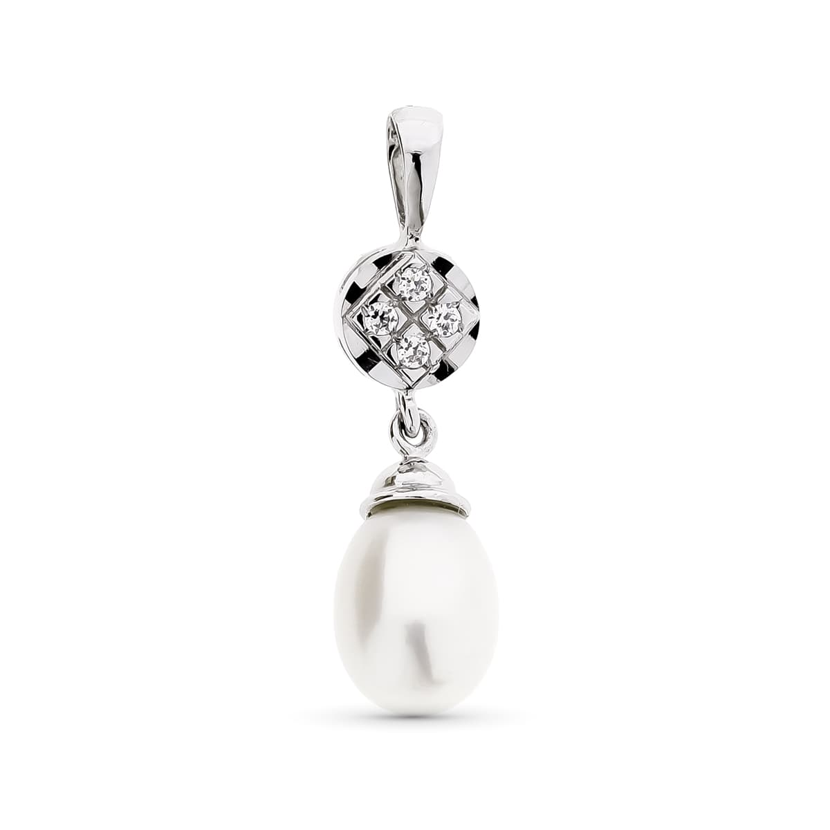 Pingente de pérolas cultivadas e zircônias em ouro branco 18K