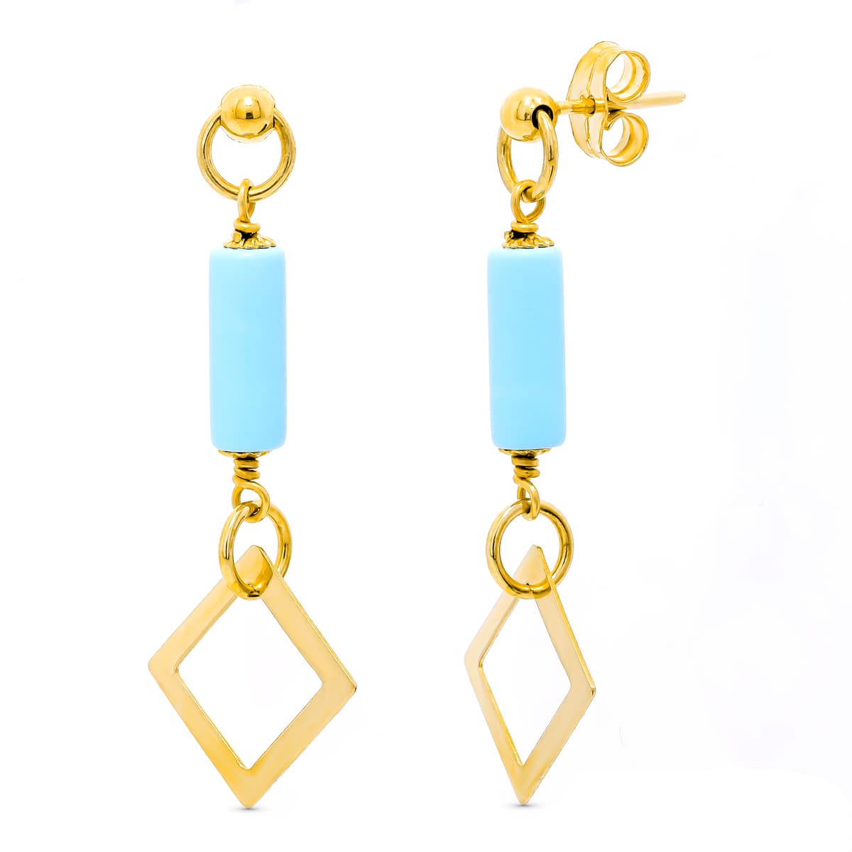 18K Yellow Gold Turquoise Diamond Earrings Butterfly Clasp