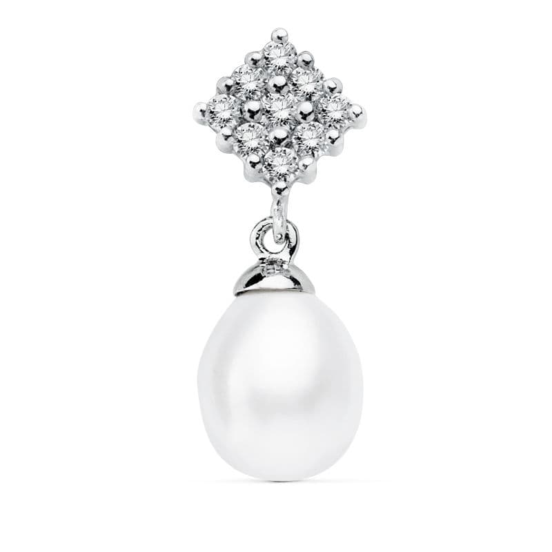 18K Pendentif Or Blanc Perle et Zircons 22 X 8 mm