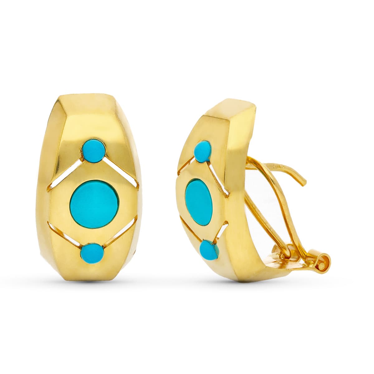 18K Yellow Gold Omega Turquoise Earrings