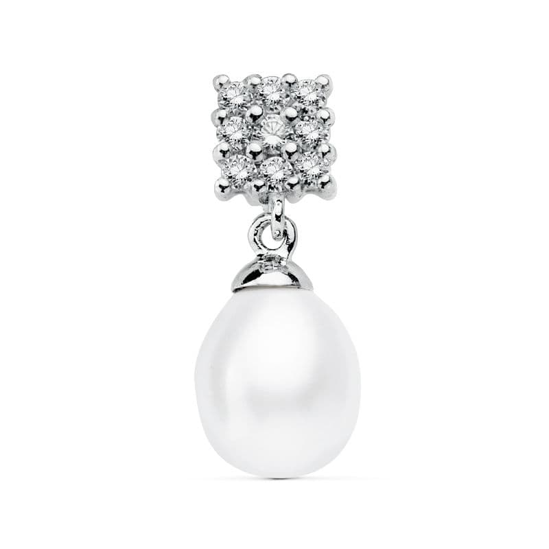 18K Pendentif Or Blanc Perle et Zircons 20 X 8 mm