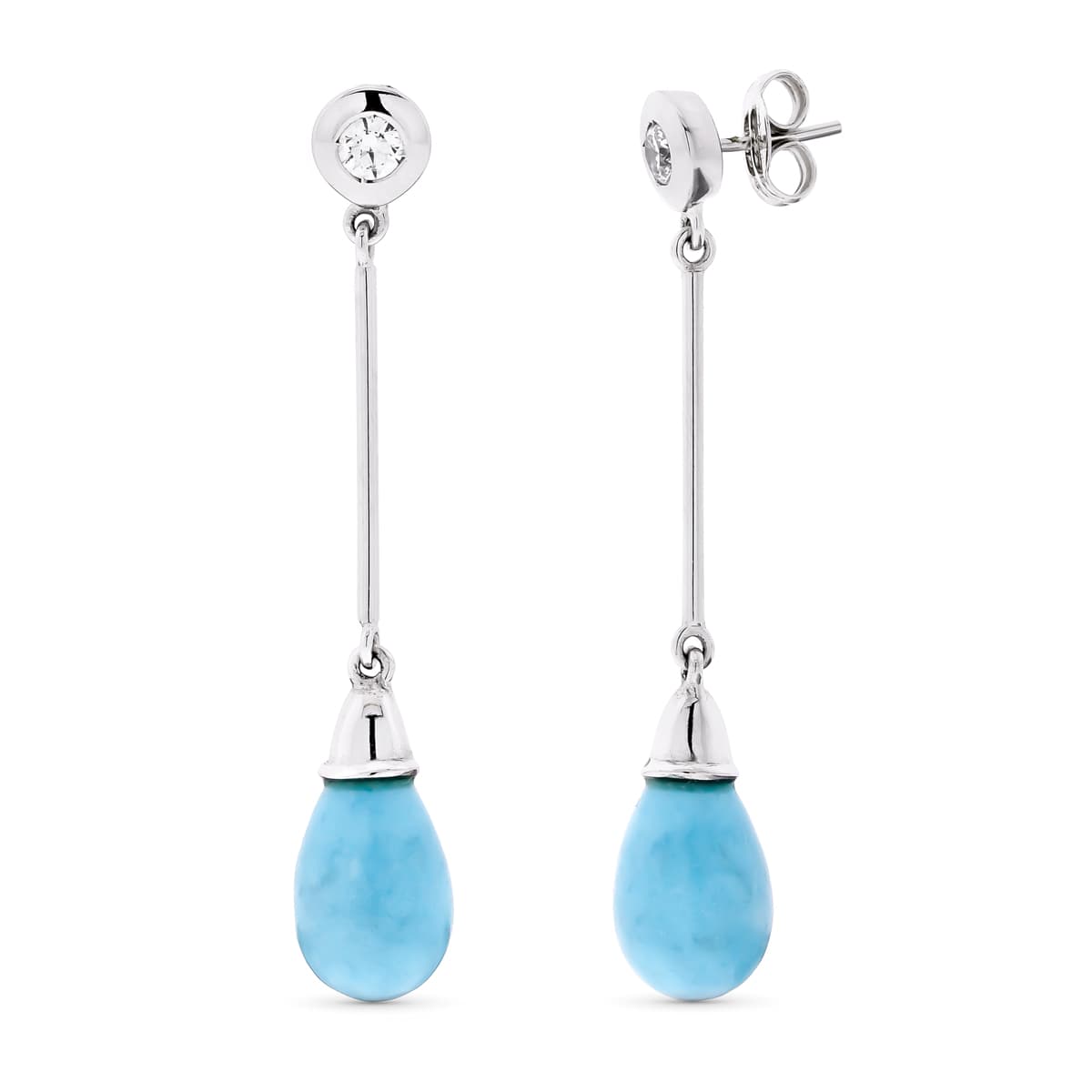 18K hvidguld turkis 1 Cubic Zirconia dråbe øreringe Butterfly Push lås
