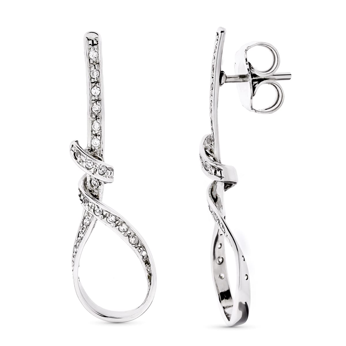 18K Boucles d'oreilles Or Blanc Pendantes 41 X 12 mm Fermoir Poussettes Papillon